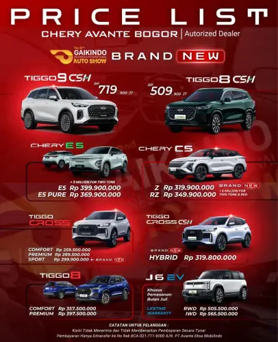 Pricelist Harga Chery cilincing 2025